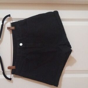 denim jeans shorts, size 4, black, cuffed, five pocket.